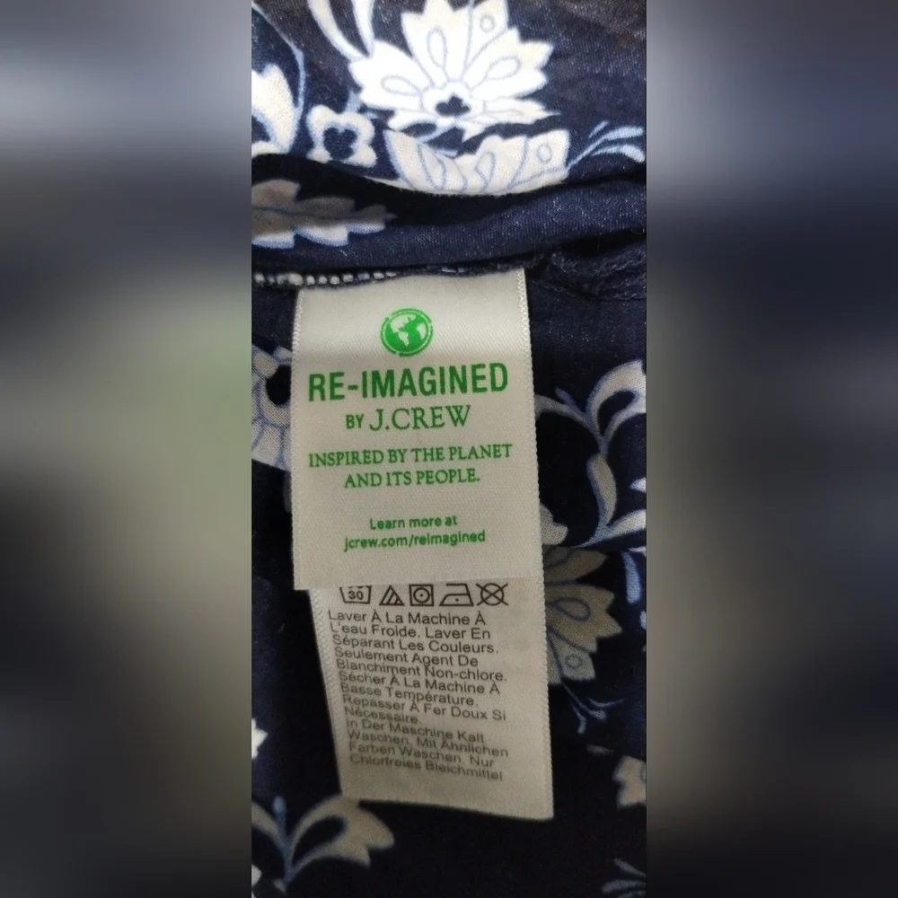 J.Crew Floral Navy Blue Women's Top Size (S)